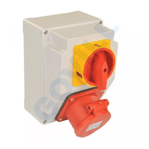 Tp Electric Szerelt ipari doboz 120×170mm IP44 3 fázisú (75x75) aljzat 5x32A 1db+kapcsoló 32A 1db